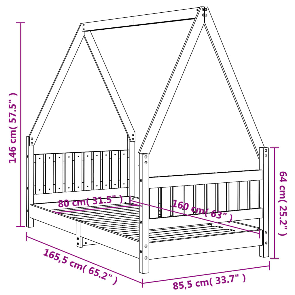 vidaXL Kinderbedframe 80x200 cm massief grenenhout