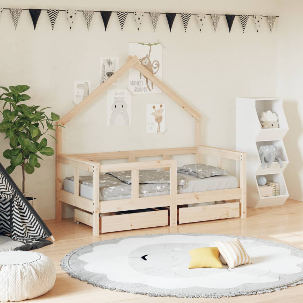 vidaXL Kinderbedframe met lades 70x140 cm massief grenenhout