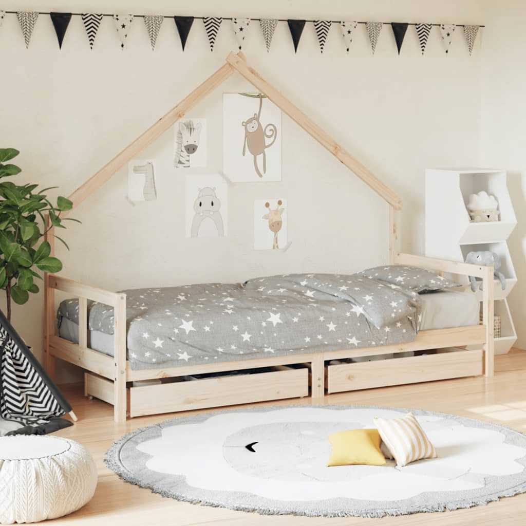 vidaXL Kinderbedframe met lades 70x140 cm massief grenenhout