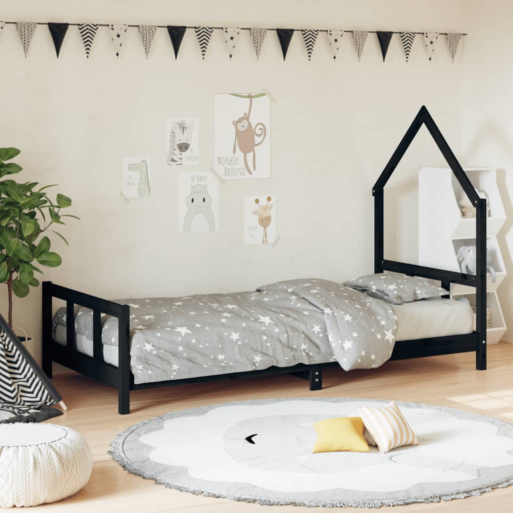 vidaXL Kinderbedframe 80x160 cm massief grenenhout zwart