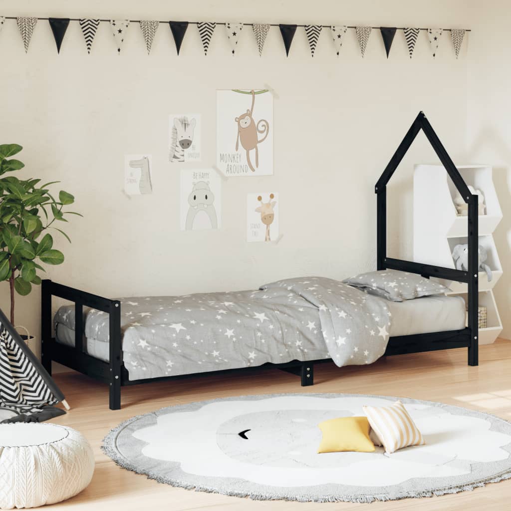 vidaXL Kinderbedframe 80x160 cm massief grenenhout zwart