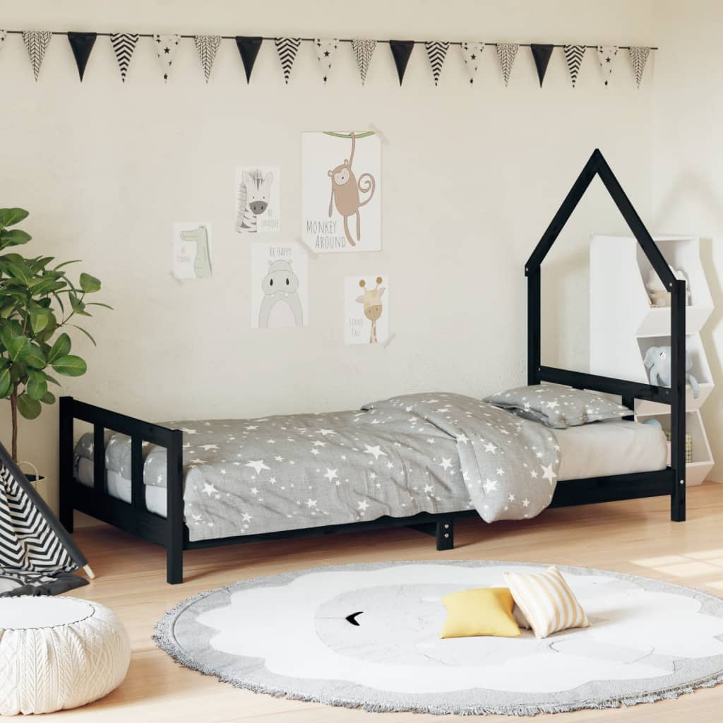 vidaXL Kinderbedframe 80x160 cm massief grenenhout zwart
