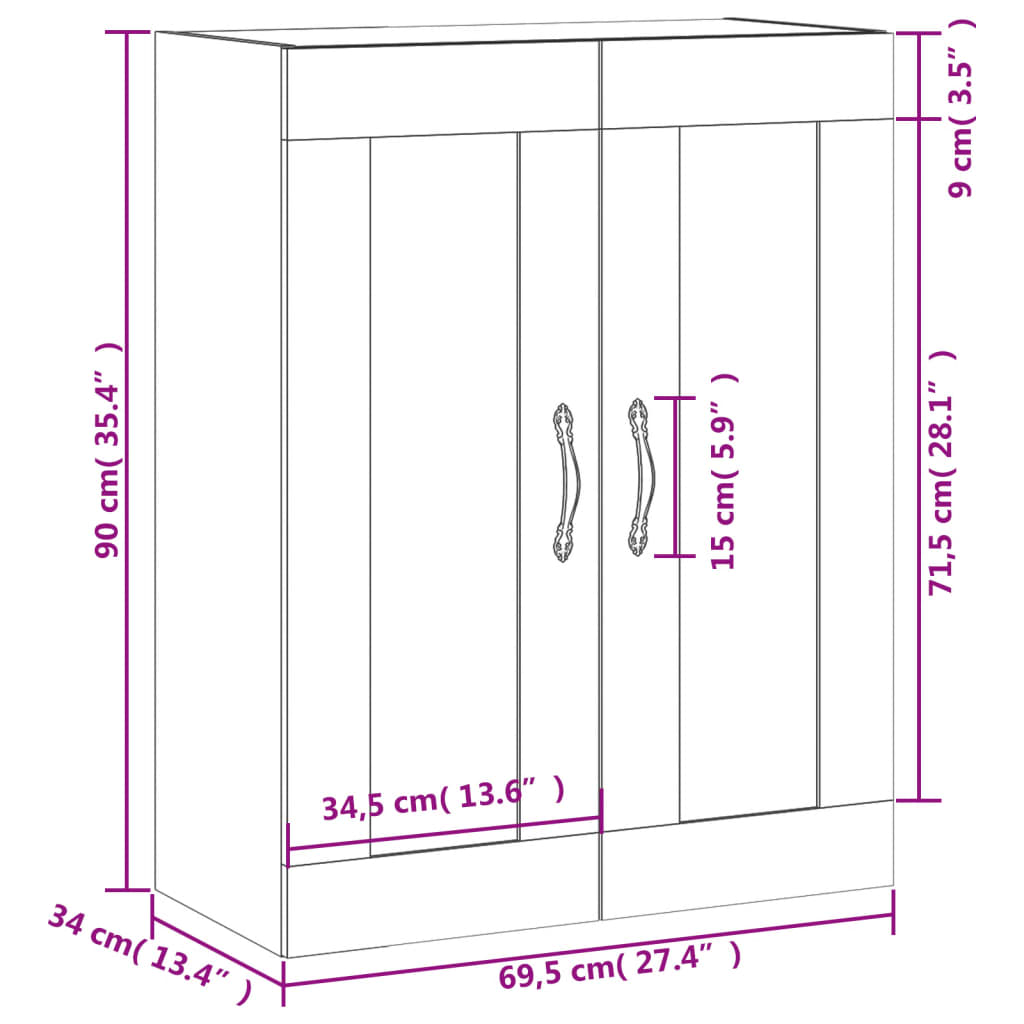 vidaXL Wandkast 69,5x34x90 cm bewerkt hout wit