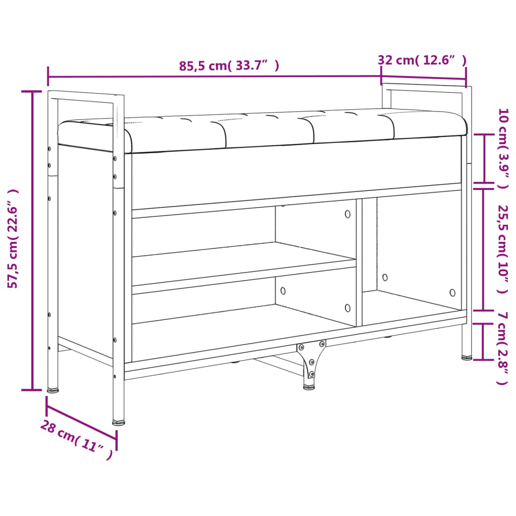 vidaXL Schoenenbankje 65,5x32x57,5 cm bewerkt hout zwart