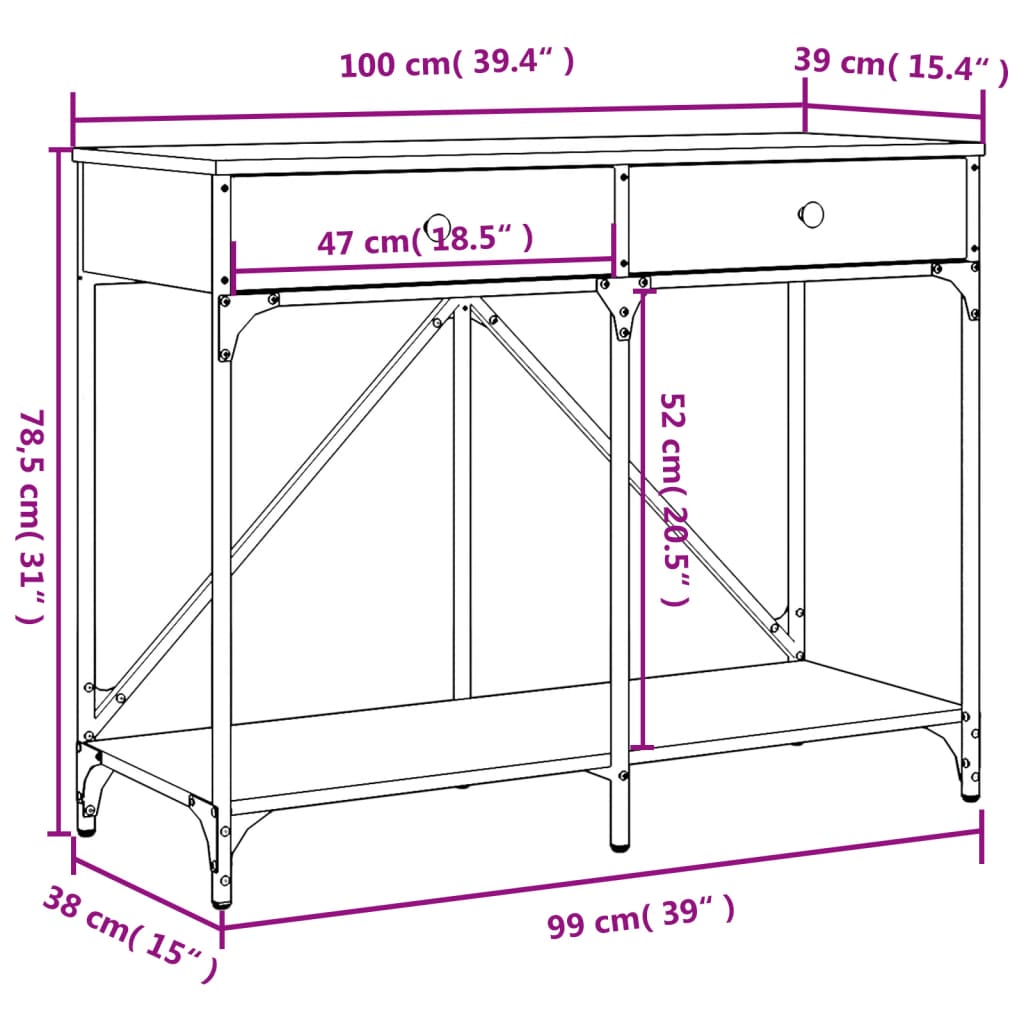 vidaXL Wandtafel 100x39x78,5 cm bewerkt hout zwart