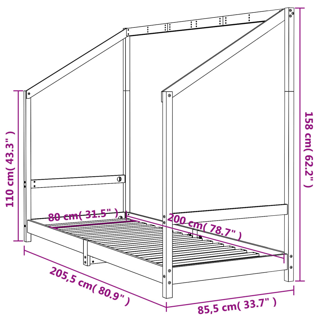 vidaXL Kinderbedframe 80x200 cm massief grenenhout