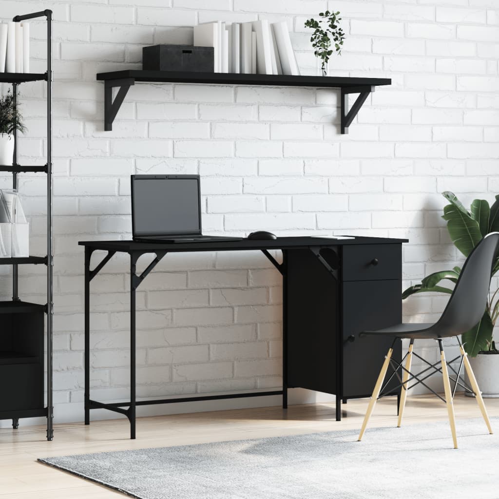 vidaXL Computerbureau 131x48x75 cm bewerkt hout zwart