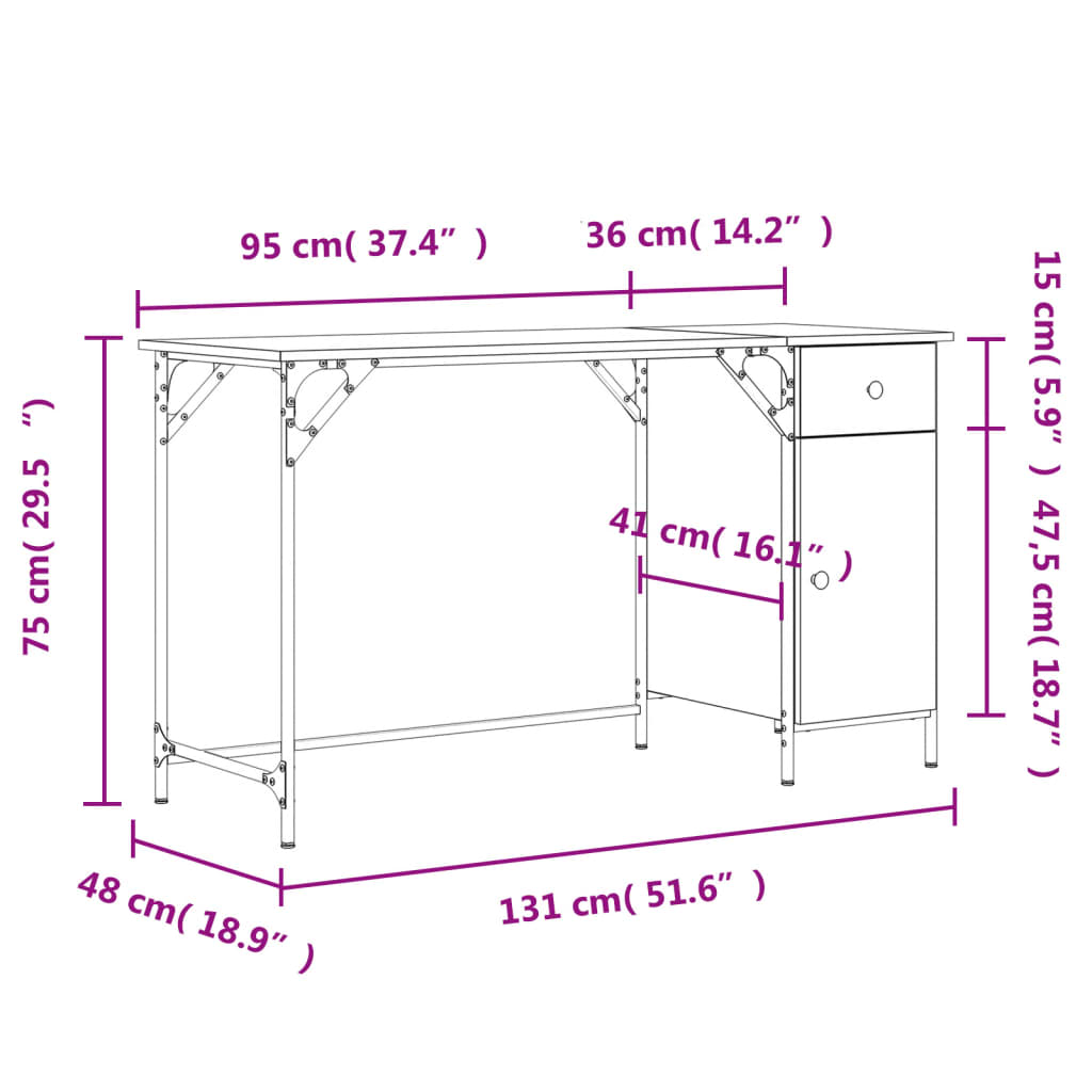 vidaXL Computerbureau 131x48x75 cm bewerkt hout zwart