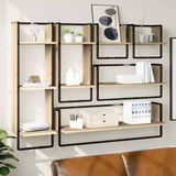 vidaXL 6-delige Wandschappenset met stangen bewerkt hout zwart