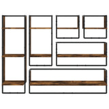 vidaXL 6-delige Wandschappenset met stangen bewerkt hout zwart