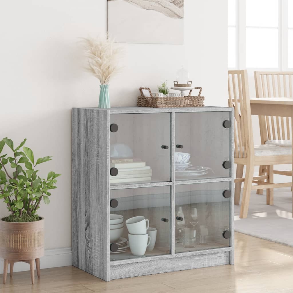 vidaXL Bijzetkast met glazen deuren 68x37x75,5 cm wit