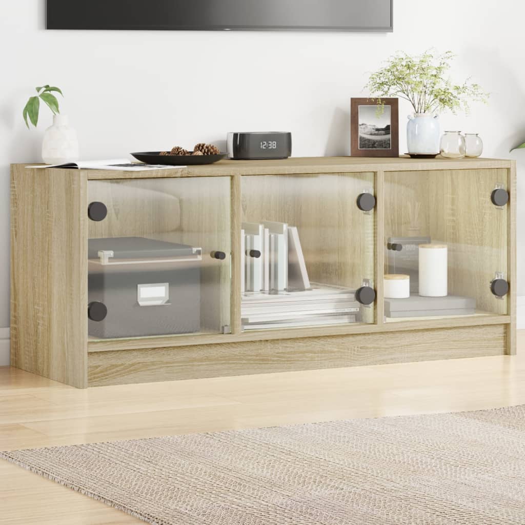 vidaXL Tv-meubel met glazen deuren 102x37x42 cm wit