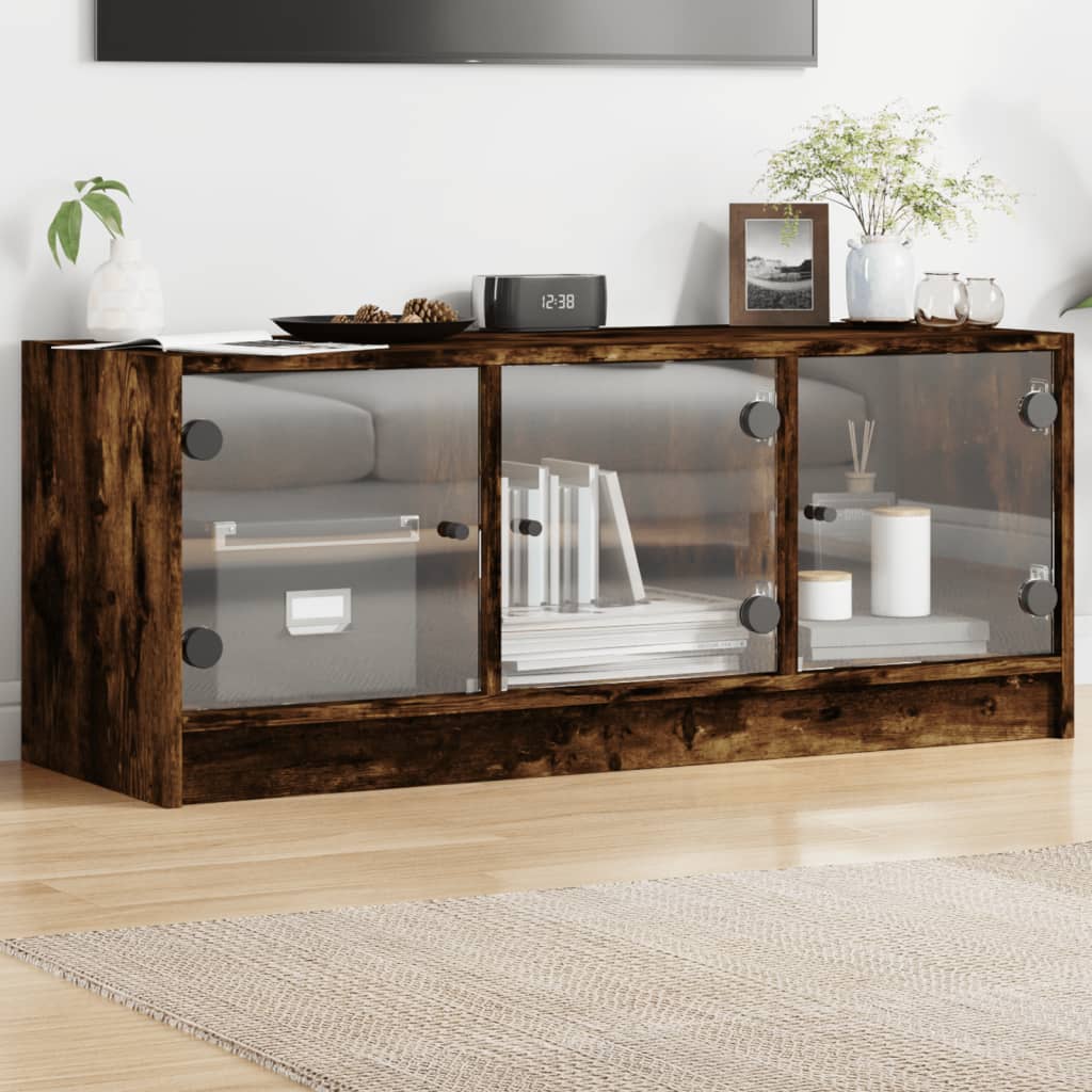 vidaXL Tv-meubel met glazen deuren 102x37x42 cm wit