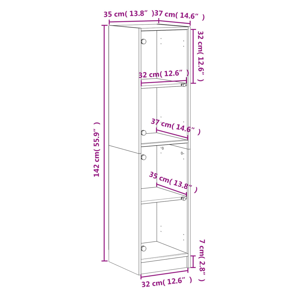 vidaXL High Cabinet with Glass Doors 35x37x142 cm White