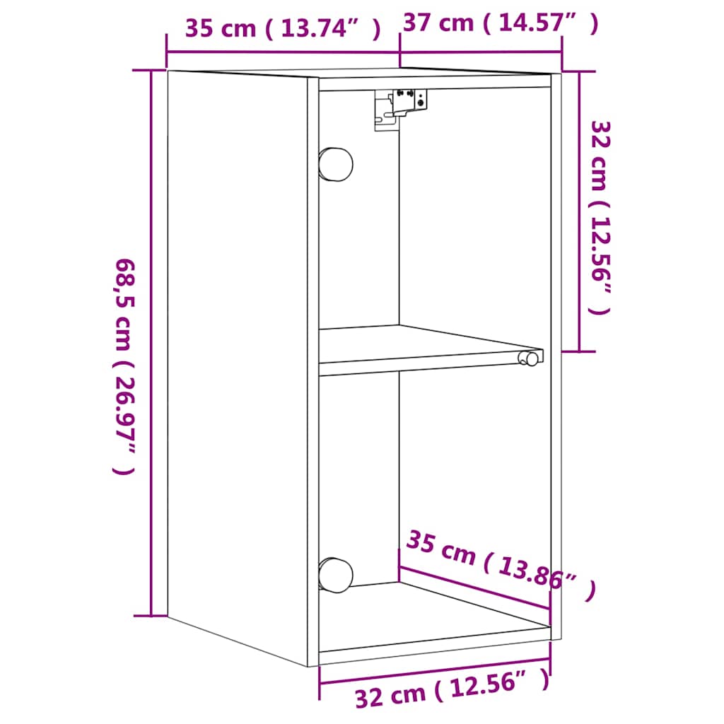 vidaXL Wall Cabinet with Glass Doors 35x37x68.5 cm White