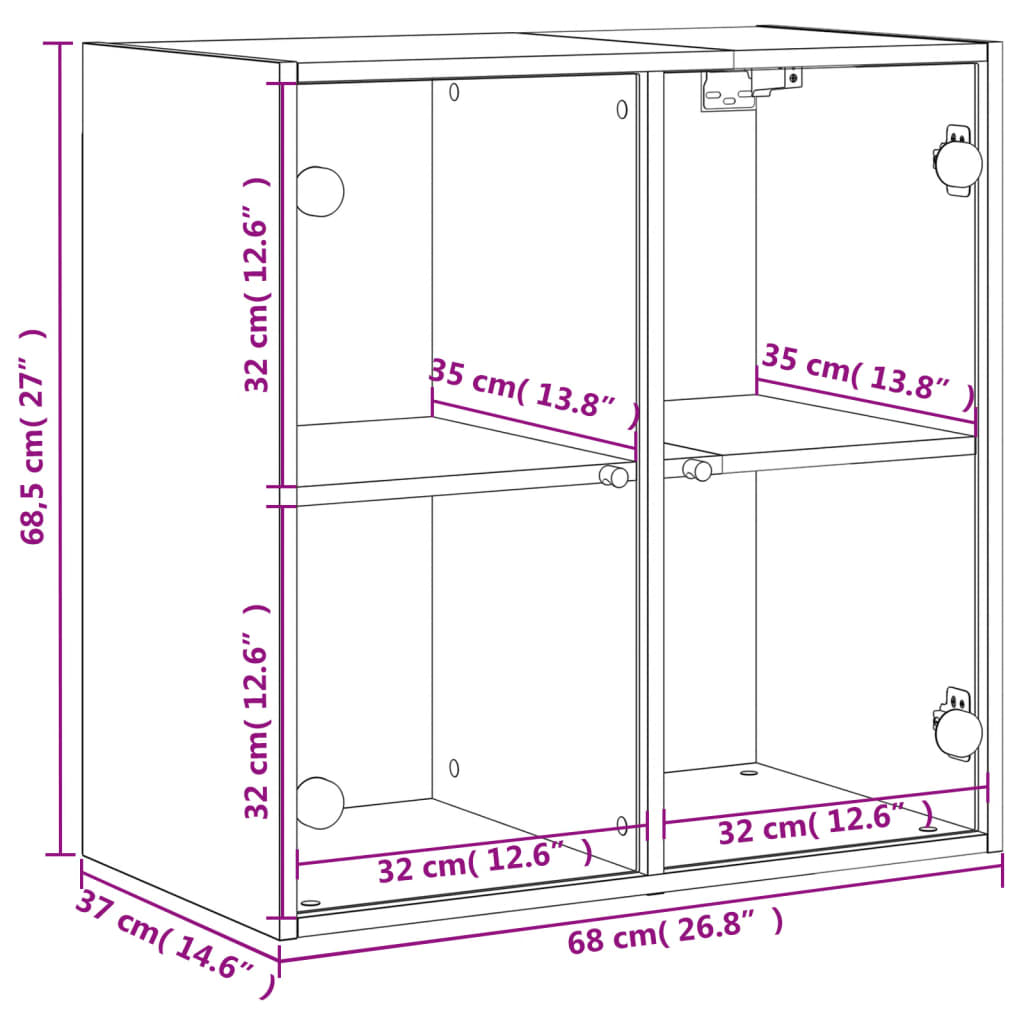 vidaXL Wandkast met glazen deuren 68x37x68,5 cm wit