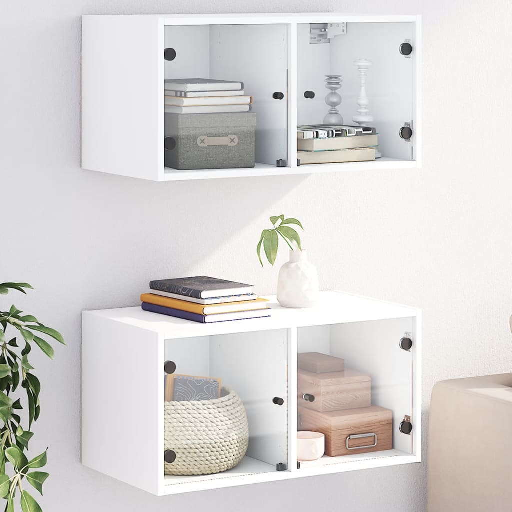 vidaXL Wall Cabinet with Glass Doors 68.5x37x35 cm White