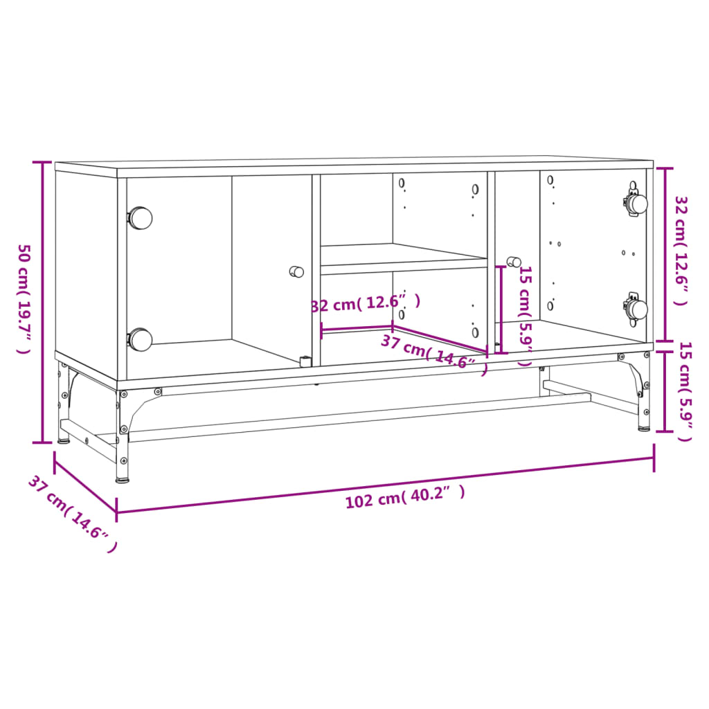 vidaXL TV Cabinet with Glass Doors 102x37x50 cm White