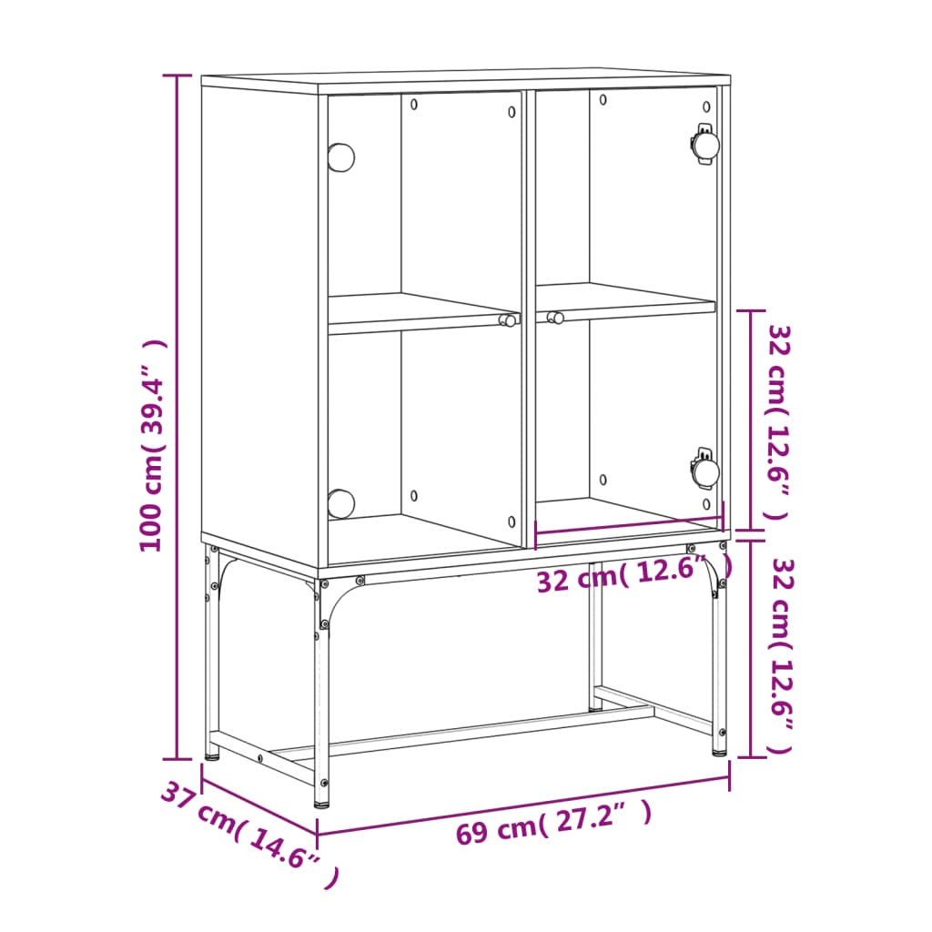 vidaXL Bijzetkast met glazen deuren 69x37x100 cm wit