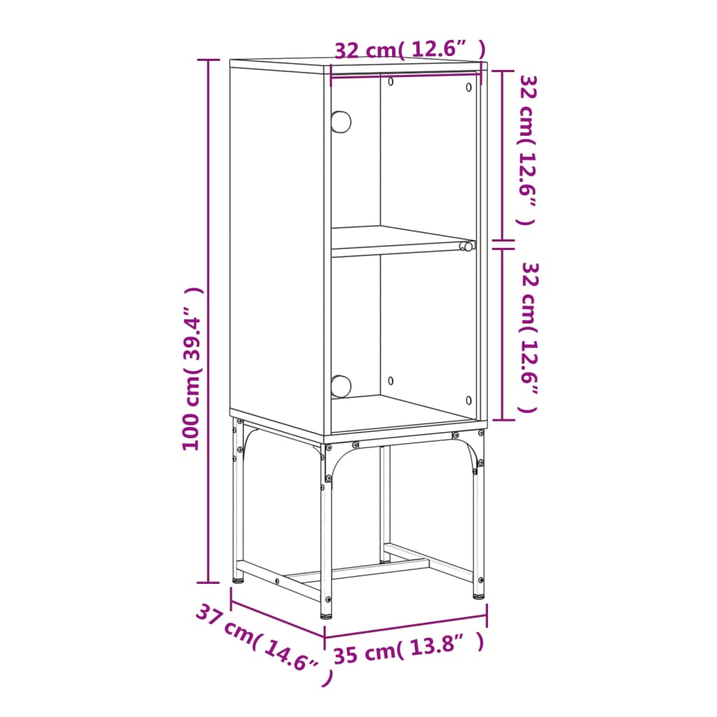 vidaXL Bijzetkast met glazen deur 35x37x100 cm wit