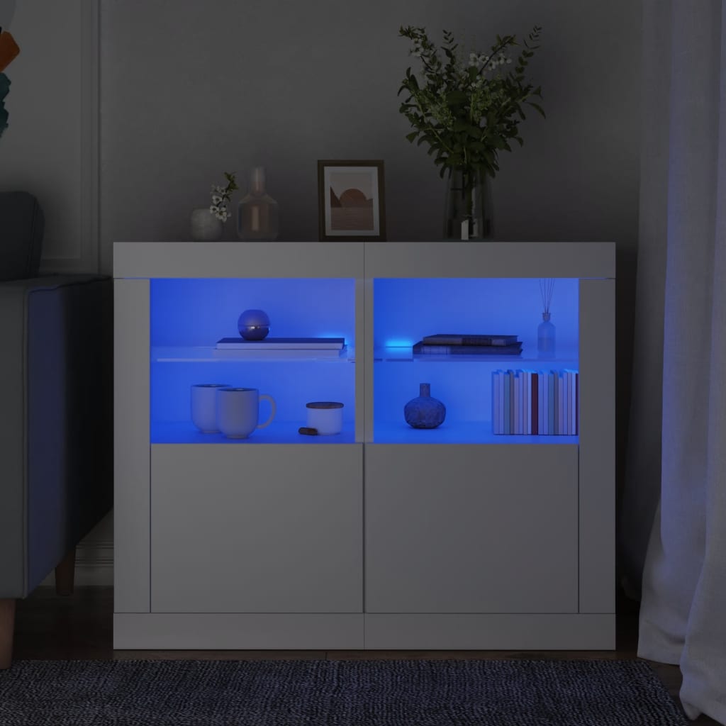 vidaXL Bijzetkast met LED-verlichting bewerkt hout wit