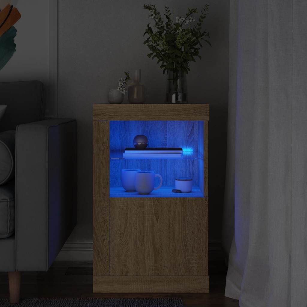 vidaXL Bijzetkast met LED-verlichting bewerkt hout wit
