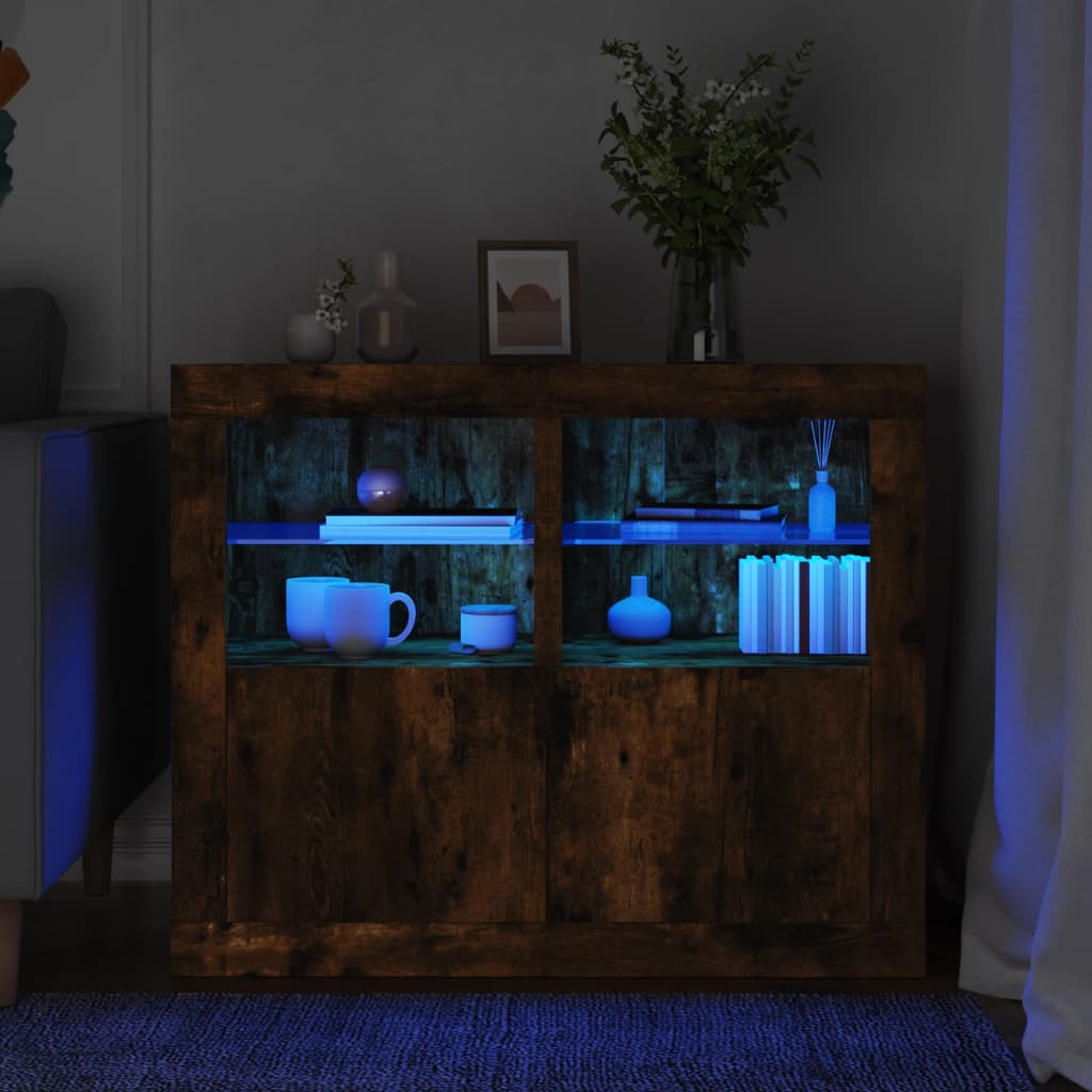 vidaXL Bijzetkast met LED-verlichting bewerkt hout wit