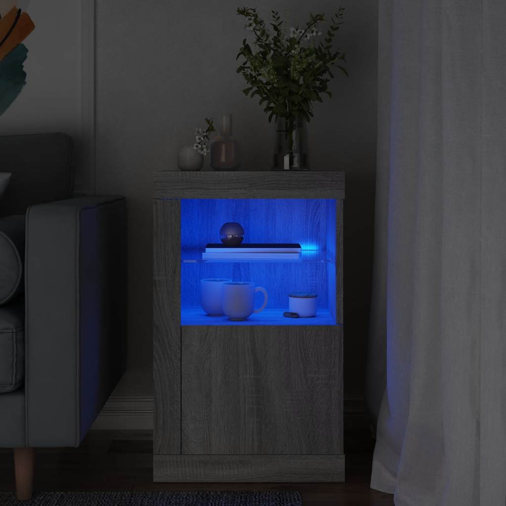 vidaXL Bijzetkast met LED-verlichting bewerkt hout wit