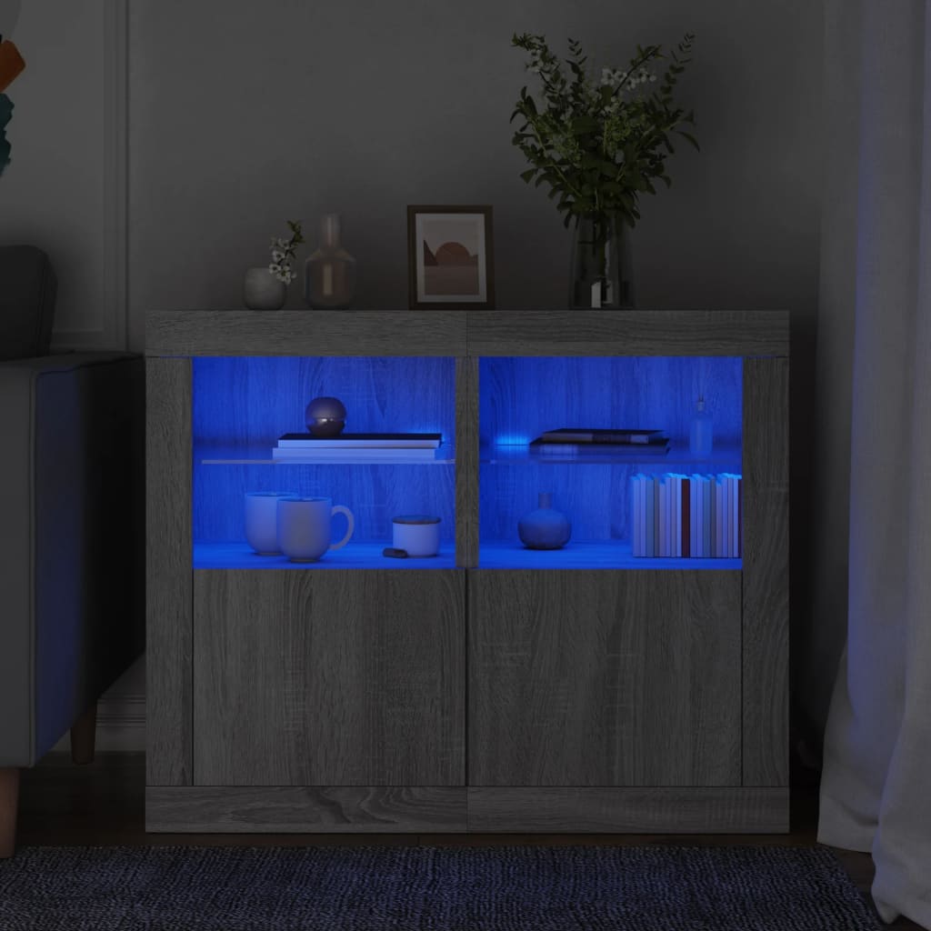 vidaXL Bijzetkast met LED-verlichting bewerkt hout wit