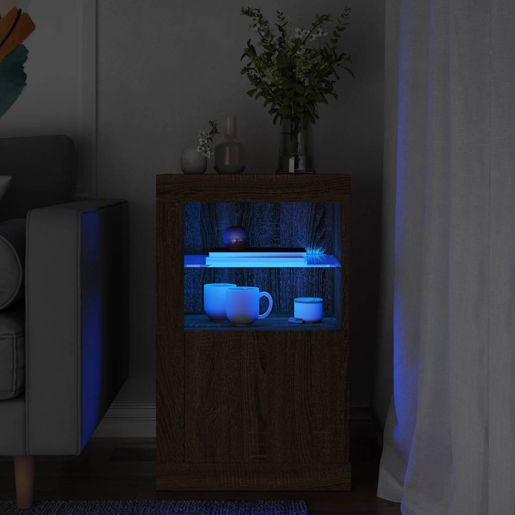 vidaXL Bijzetkast met LED-verlichting bewerkt hout wit