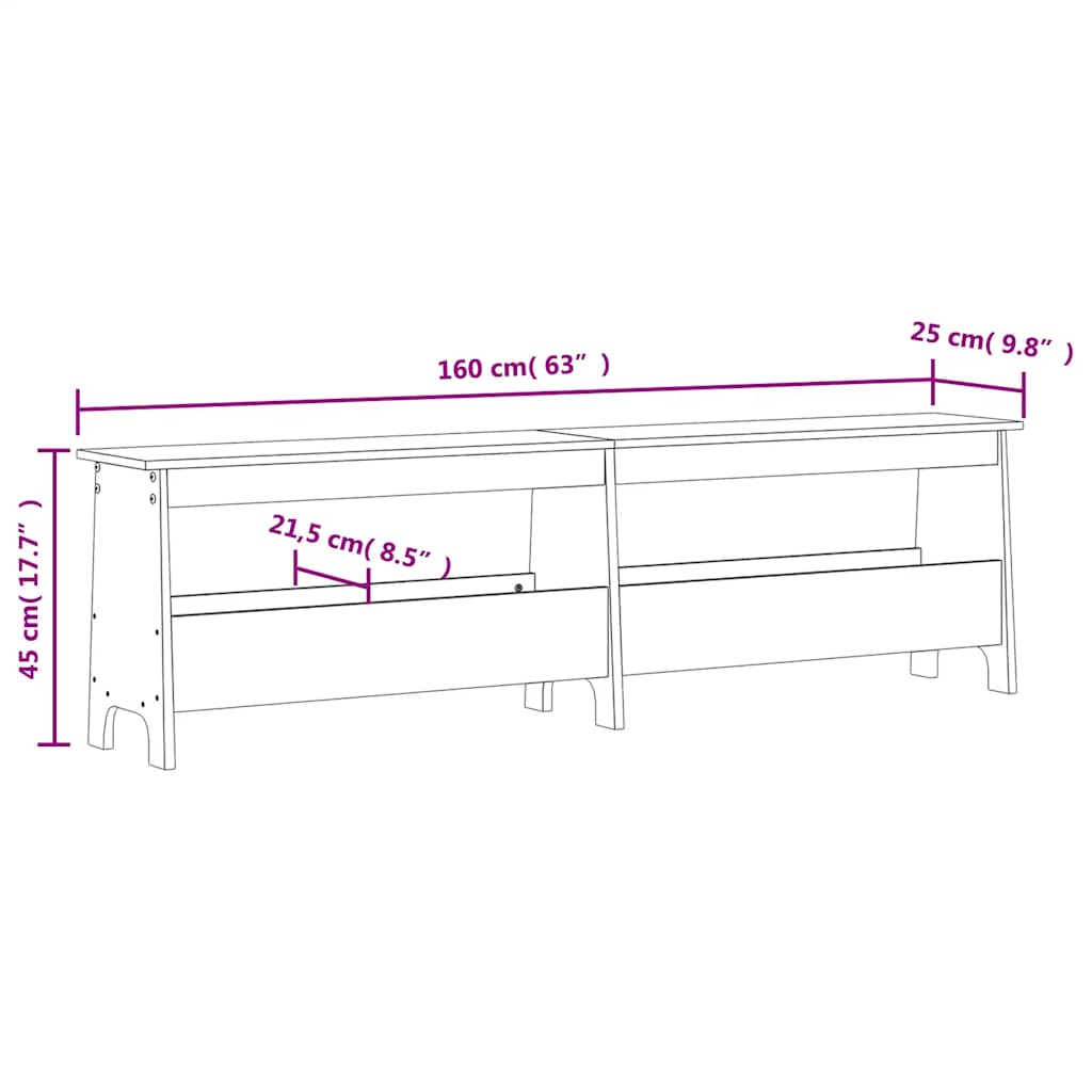 vidaXL Hallway Bench 160x28x45 cm Solid Pine Wood