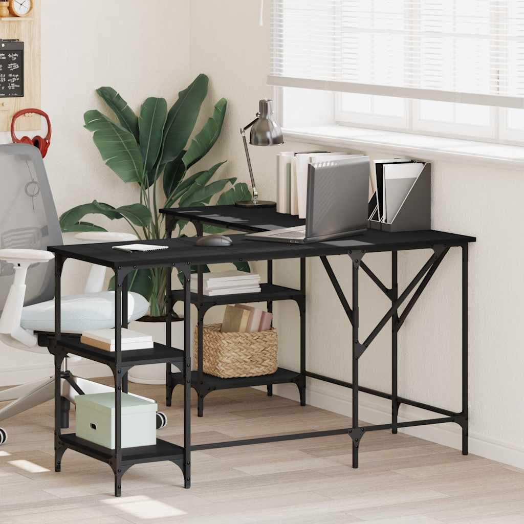 vidaXL Bureau 139x139x75 cm bewerkt hout zwart