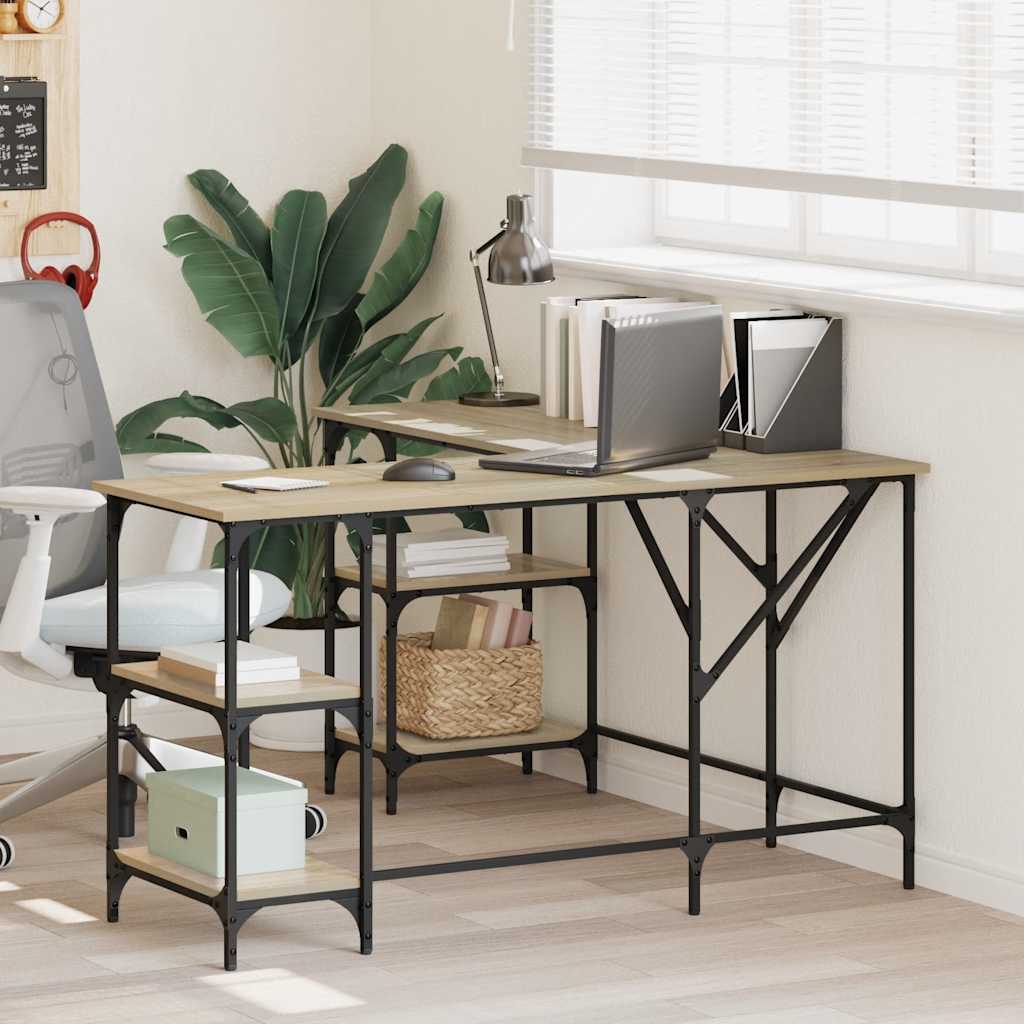 vidaXL Bureau 139x139x75 cm bewerkt hout zwart