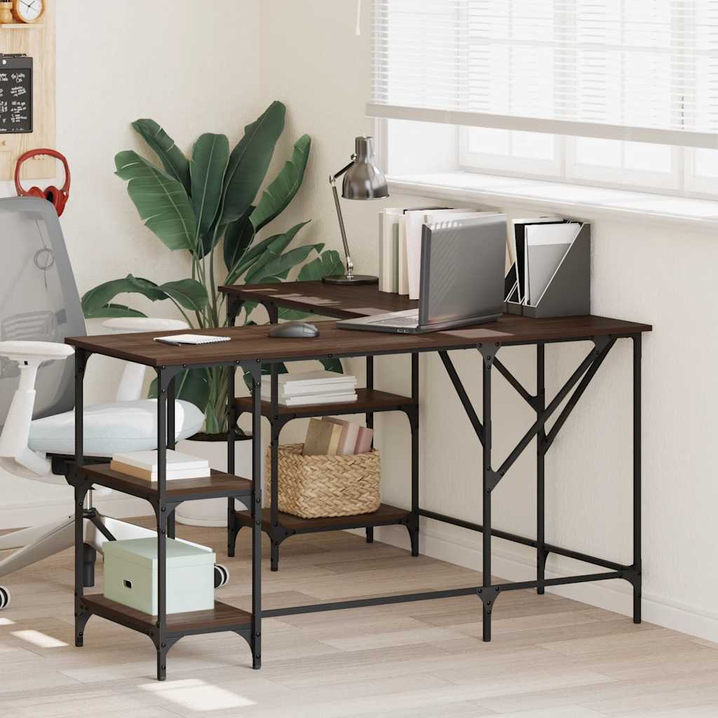 vidaXL Bureau 139x139x75 cm bewerkt hout zwart
