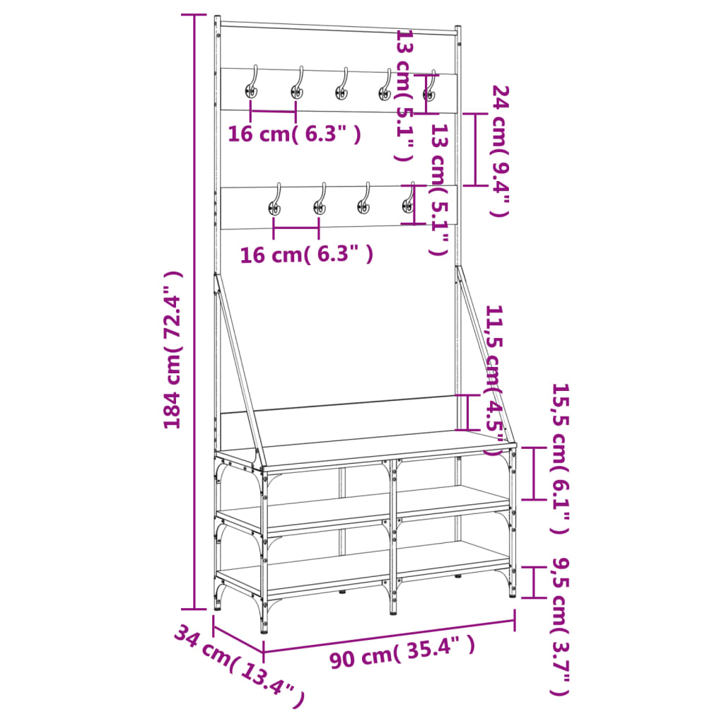 vidaXL Garment Rack with Shoe Rack 72x34x184 cm Black