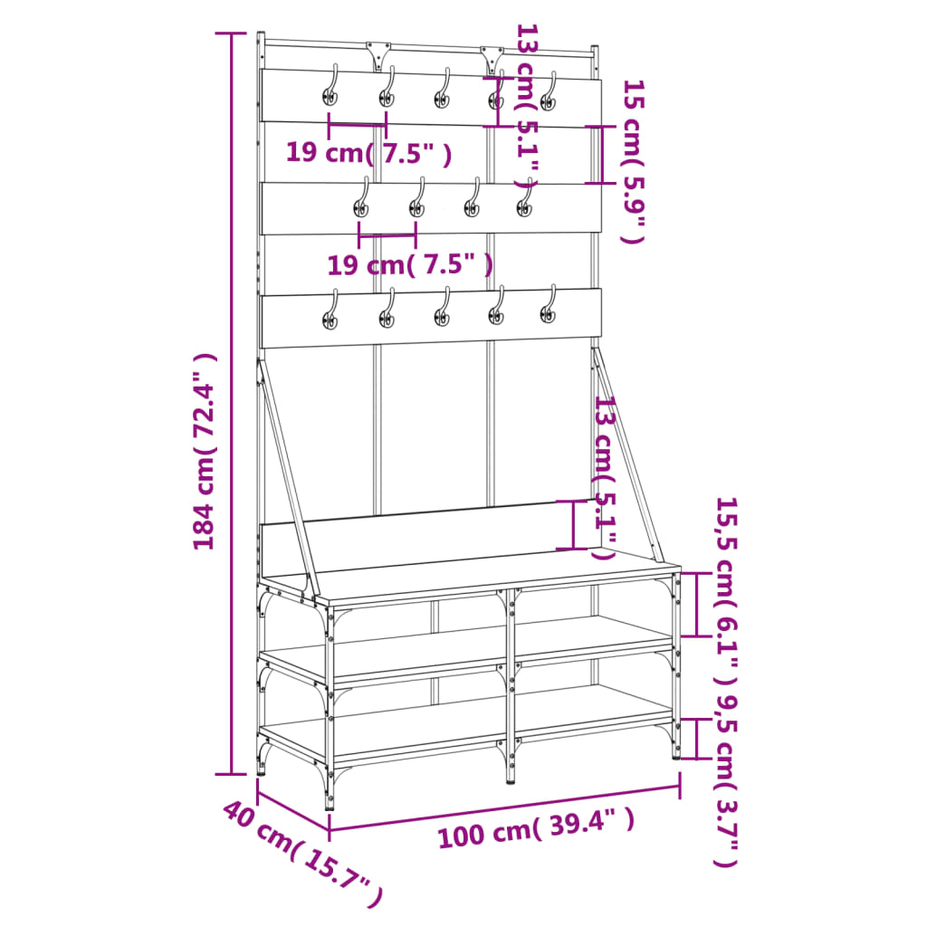 vidaXL Clothes Rack with Shoe Rack 100x40x184 cm Black