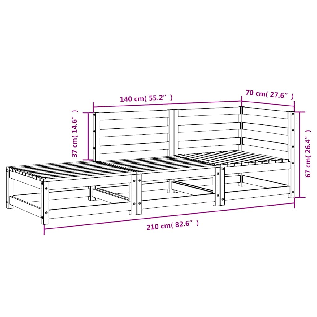 vidaXL Tuinhoekbank 2 st 70x70x67 cm massief grenenhout