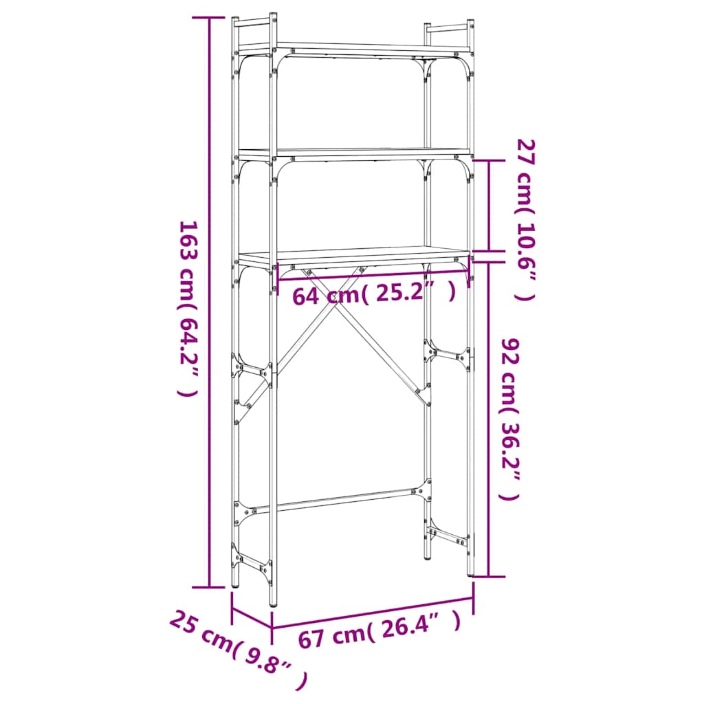 vidaXL Wasmachinerek 67x25x163 cm bewerkt hout zwart