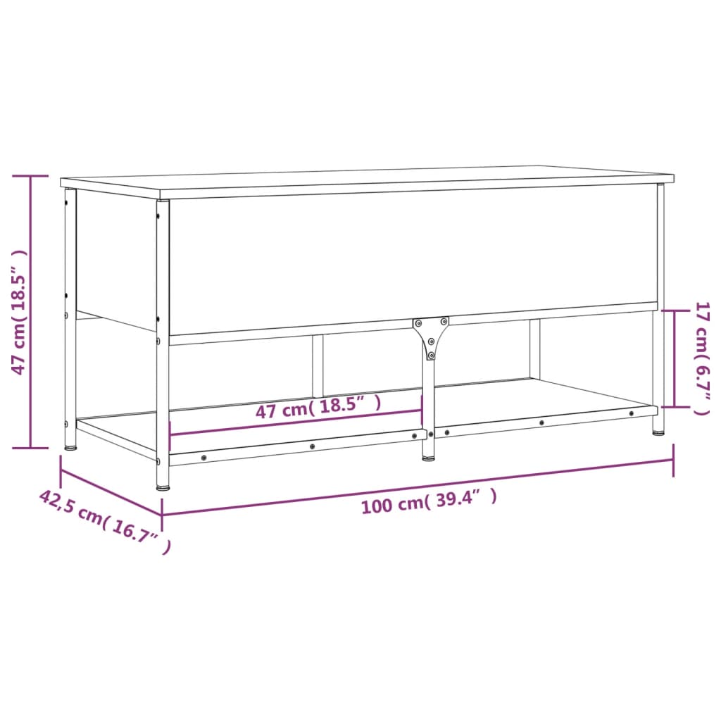 vidaXL Opbergbankje 70x42,5x47 cm bewerkt hout zwart