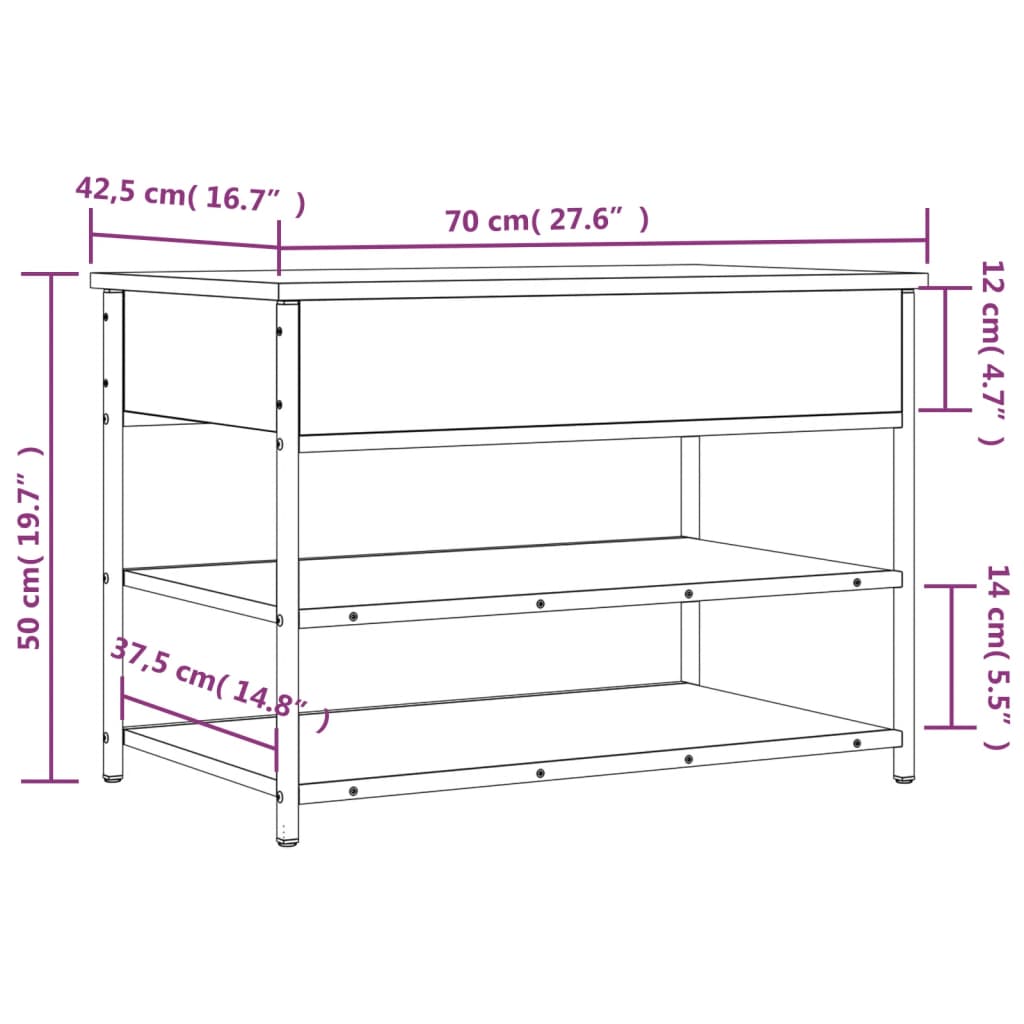 vidaXL Schoenenbankje 70x42,5x50 cm bewerkt hout gerookt eikenkleurig