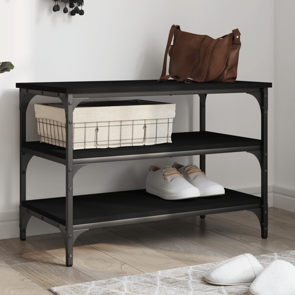 vidaXL Shoe Bench 70x38.5x49 cm Engineered Wood Black