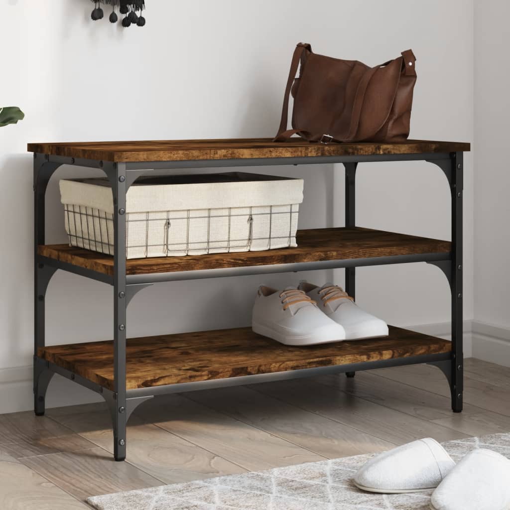 vidaXL Shoe Bench 70x38.5x49 cm Engineered Wood Black