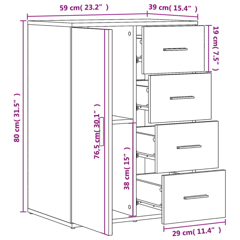 vidaXL Dressoir 59x39x80 cm bewerkt hout wit