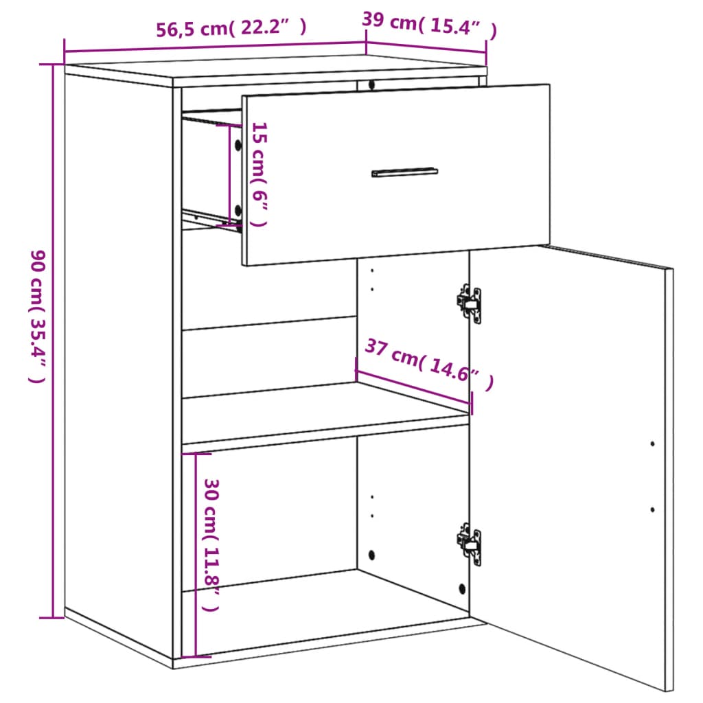 vidaXL Storage Cabinet 56.5x39x90 cm Engineered Wood Concrete Grey