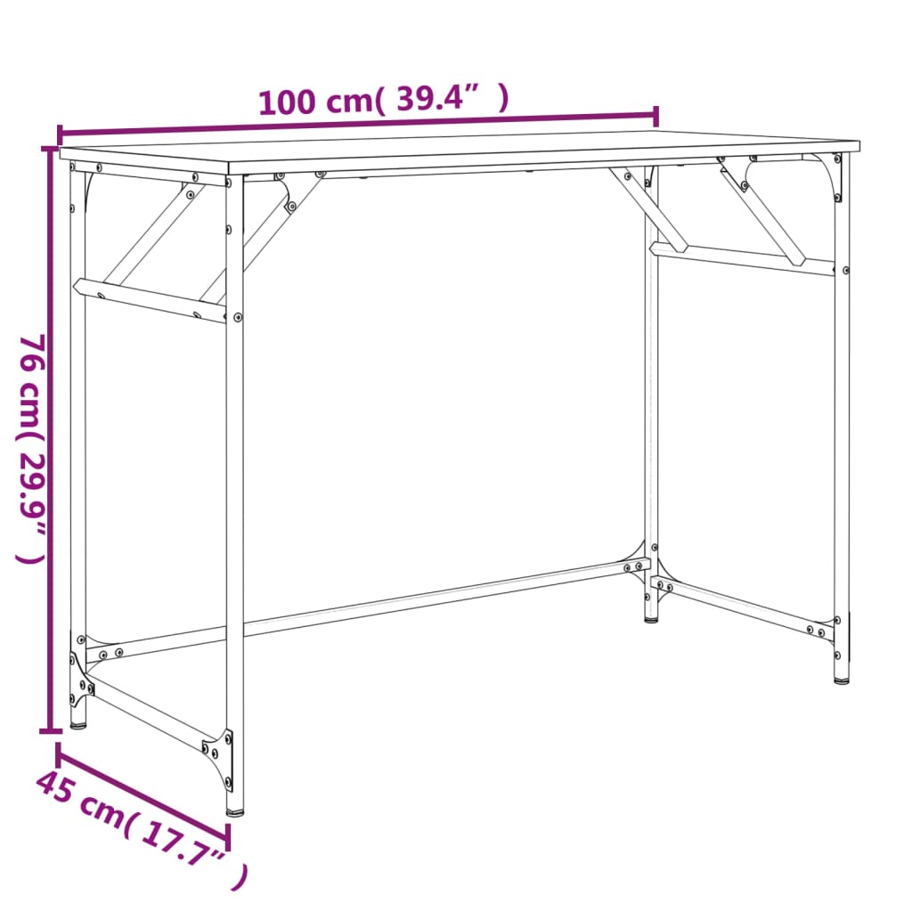 vidaXL Bureau 100x45x76 cm bewerkt hout en gepoedercoat staal