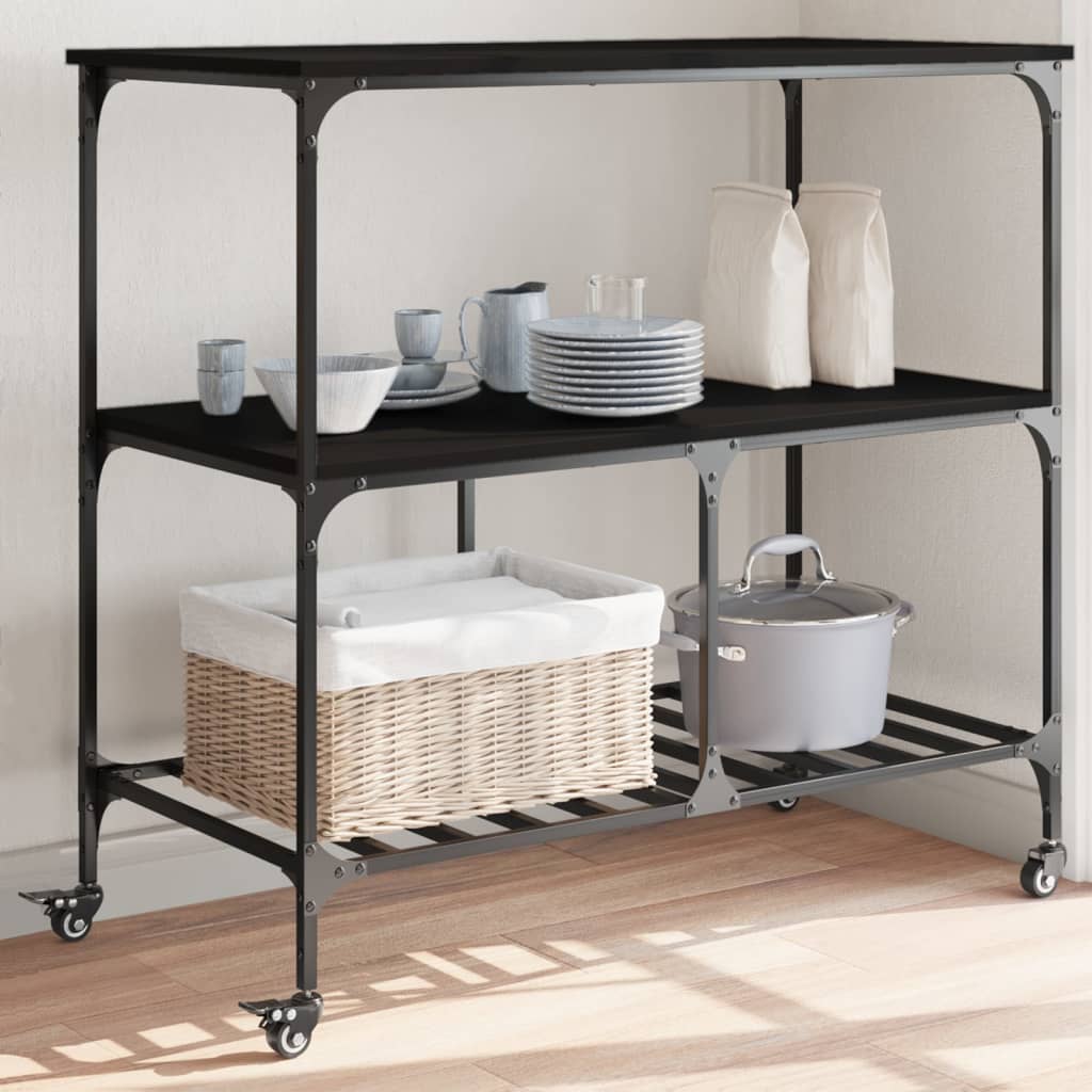 vidaXL Kitchen Trolley 100x50x95 cm Engineered Wood Black