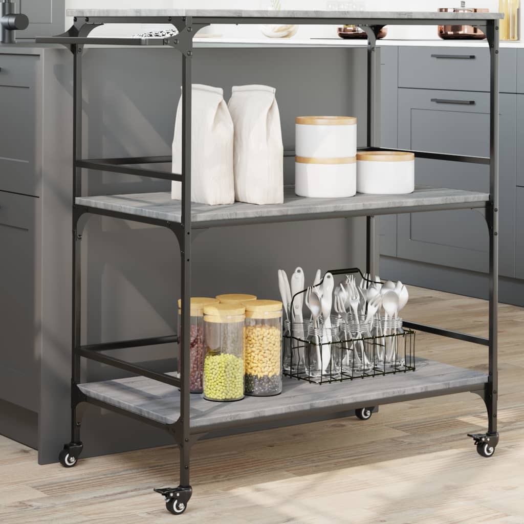 vidaXL Keukentrolley 100,5x50x105 cm bewerkt hout zwart