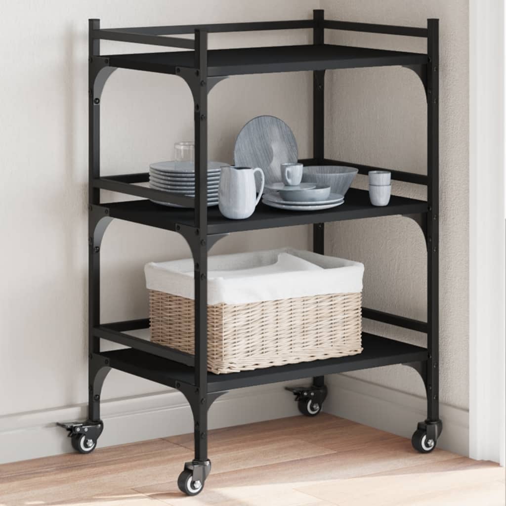 vidaXL Kitchen Trolley 50x35x75.5 cm Engineered Wood Black