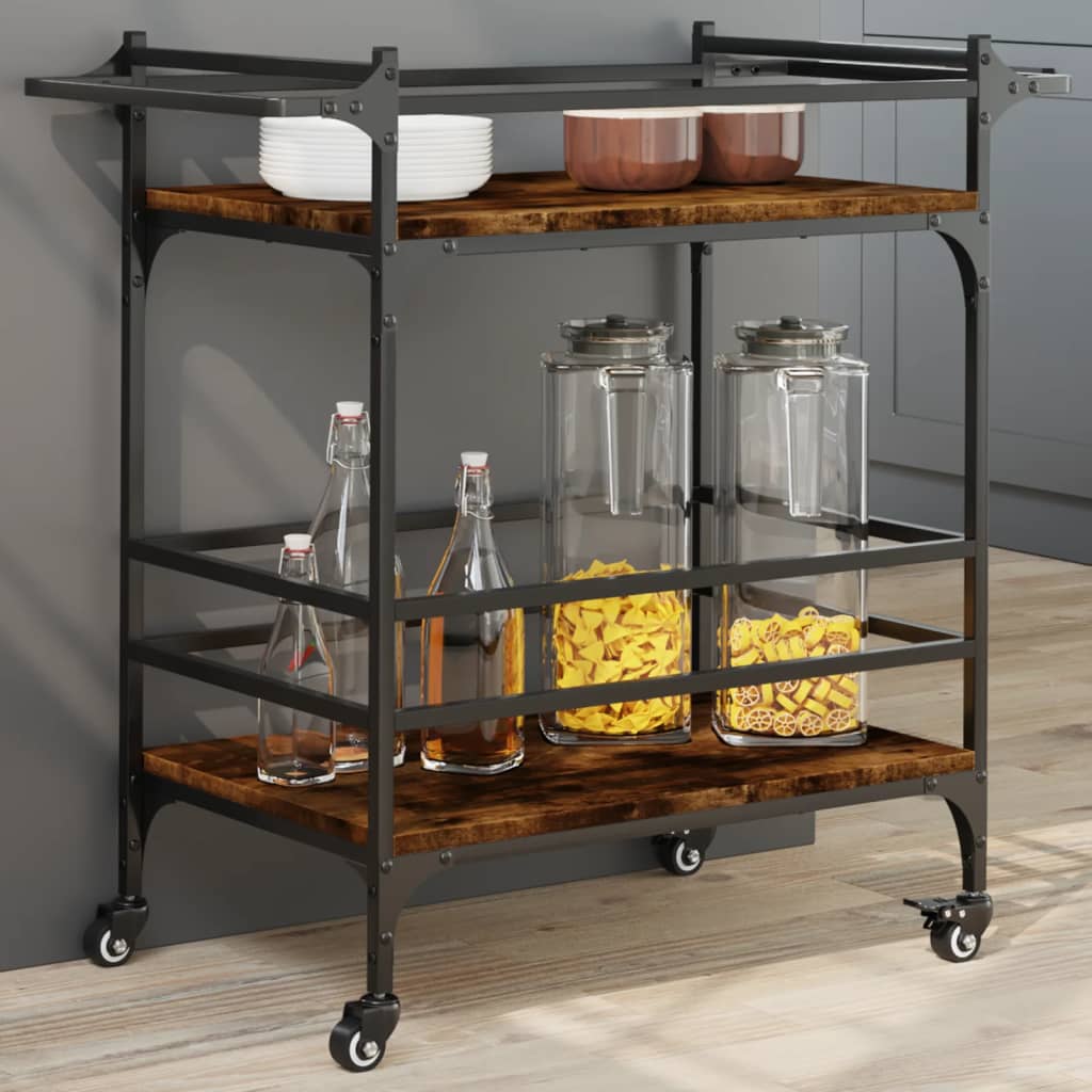vidaXL Keukentrolley 82x40x78,5 cm bewerkt hout zwart