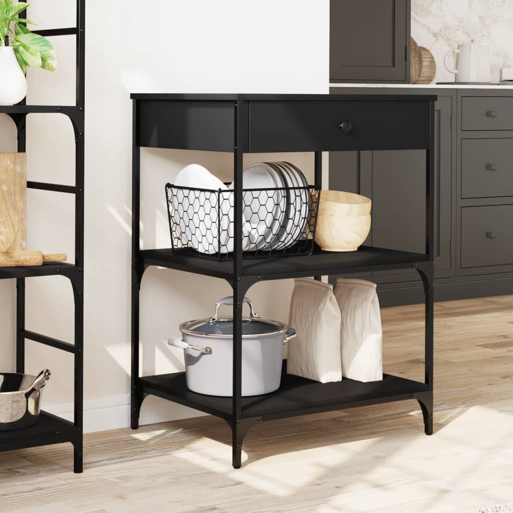 vidaXL Kitchen Trolley 60x48x89.5 cm Engineered Wood Black
